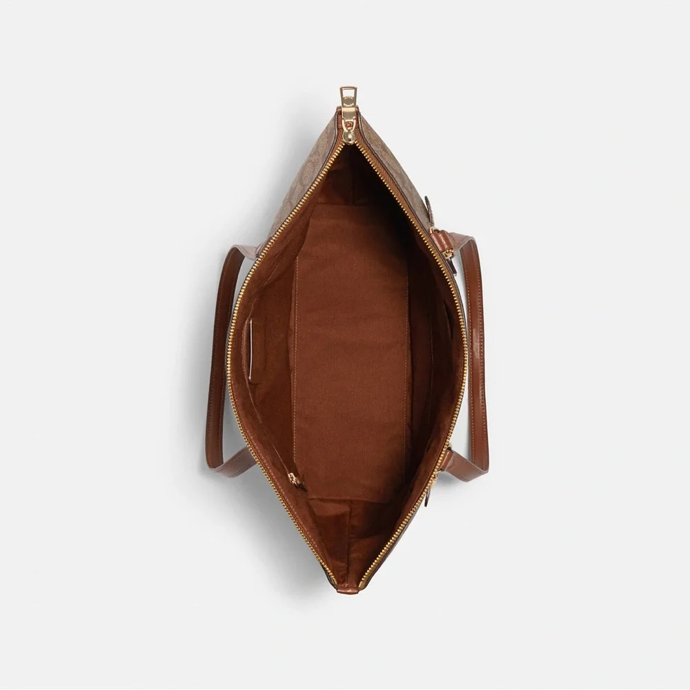 NWT Coach Gallery Tote Bag In Signature Canvas Khaki Saddle 79609 RARE SOLD OUT - Picture 2 of 3